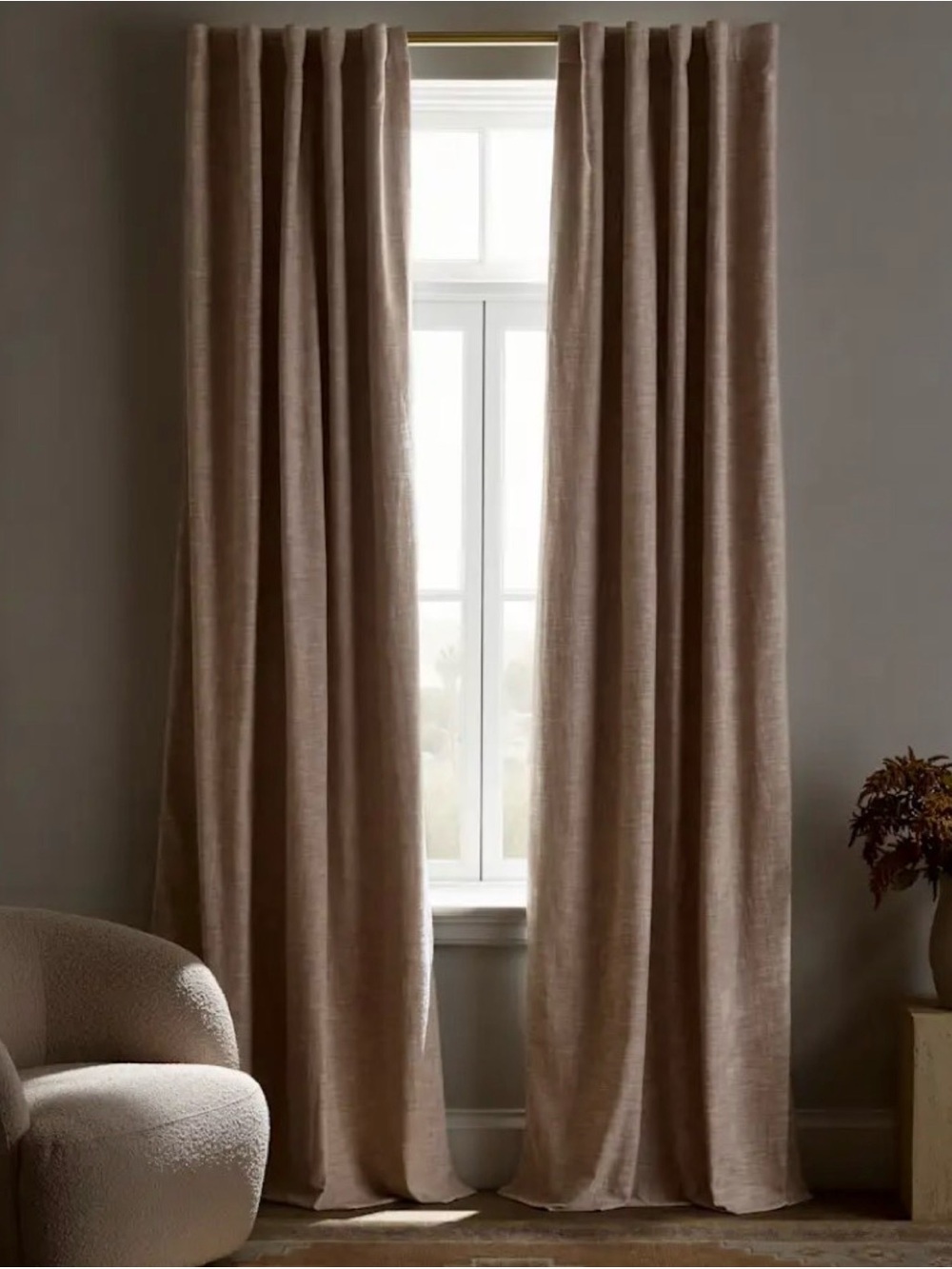 Quince Textured Cotton True Blackout Curtain in Flax